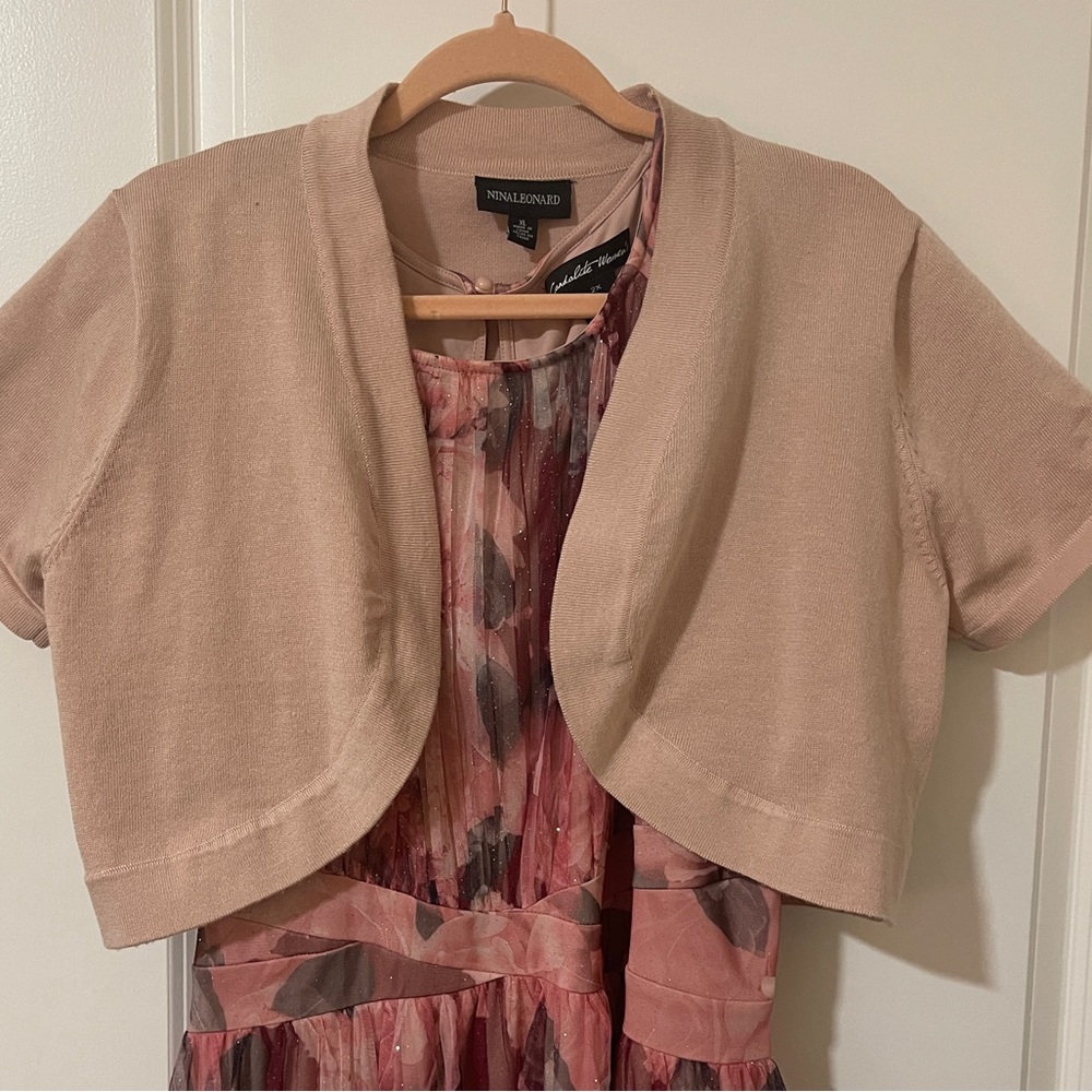 Pink Flower Glittery Dress with Sweater